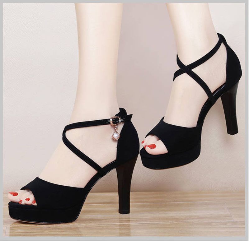 SXCHEN New Women's Shoes Sandals Heels Sandals Fashion Ladies Fish Mouth Shoes High Heels Waterproof Platform Sexy Fish Mouth Shoes Thin Heel Sandals Women Buckle Work Shoes Girl Office Mom Gift