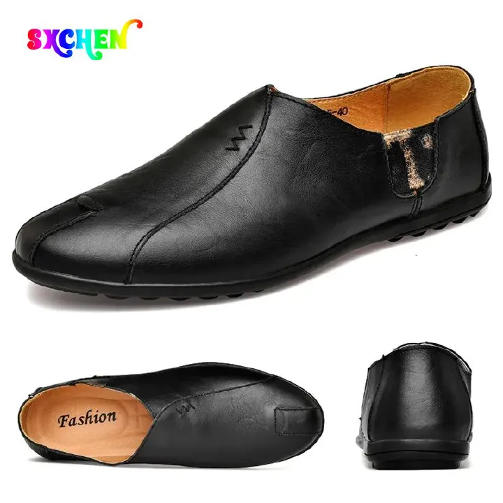 SXCHEN New Men's Shoes Formal Shoes Work Shoes Spring Shoes Men Clothes Single shoes Flat Bottom Work Shoes One Foot Bean Shoes Man Leather Shoes Boy Students Dad Loafers