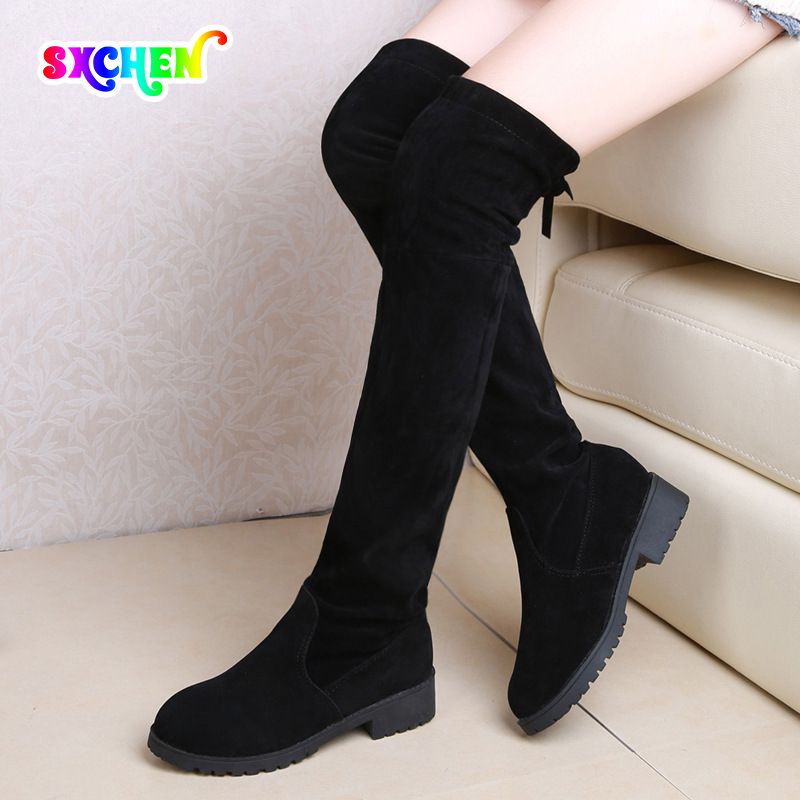 SXCHEN Women's Shoes Boots Over-The-Knee Ladies Shoes Long Boots Women Boots New Edition Boots Show Slim Knee High Elastic Suede Boots for Women Boots For Girl Party Gift Style Boots In Black Fashion