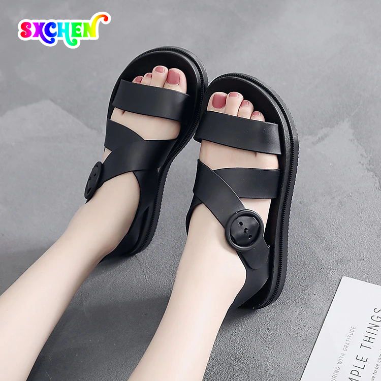 SXCHEN Women’s Shoe Simple Open Toe Flat Sandals Female Buckle Belt all-match Fashion Slippers non-slip wear-resistant Girl Breathable Take One Size Bigger Ssandals Casual Lady Shoes Girlfriend Gift