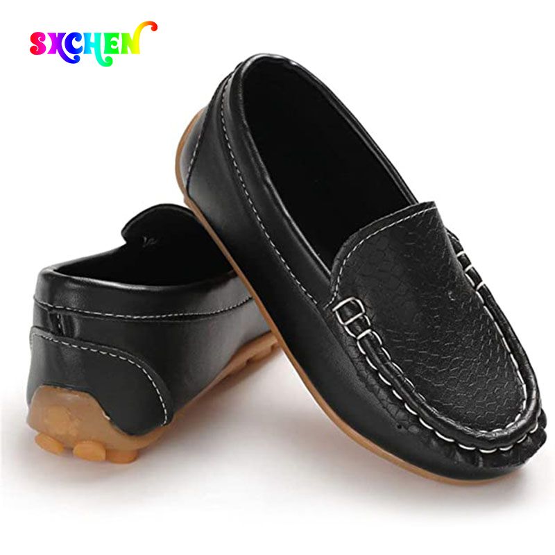 SXCHEN Kids Shoes PU Boy Casual Shoes Non Slip Bean Shoes Boy' s Casual School Shoes Girl Fashion Handmade Bean Shoes Wear-Resistant Soft Soled Children's Shoes  School Shoes Anti-slip Runnin