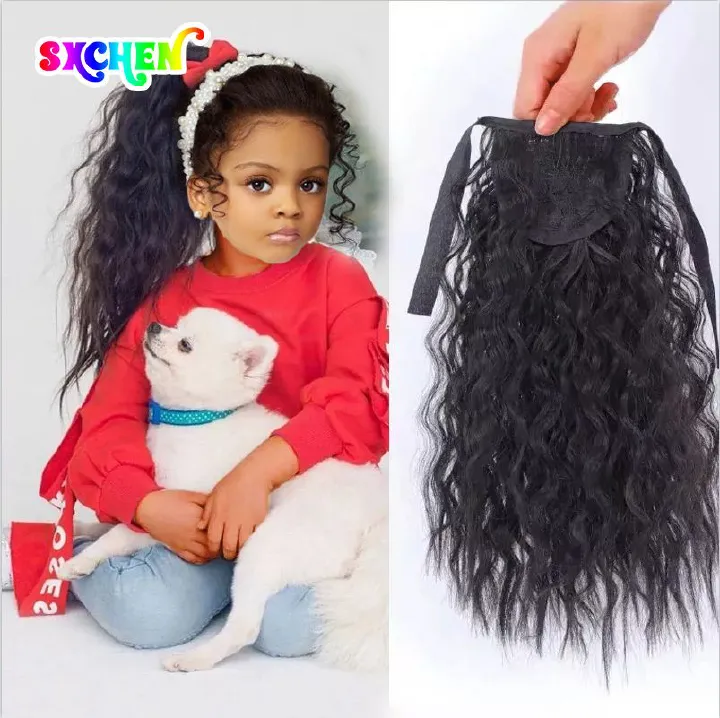 SXCHEN Girl Wig Curly Hair Extension Ponytail wig Children's Long Hair Bandage Corn Perm Big Wave Long Curly Hair High Ponytail Supply 11 inch Black Dark Brown strap-on hip-hop Daily Party Student