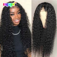 SXCHEN Wig Long Curly Black Wigs Ladies Fashion Hair For Women Hair Small Curly Slightly Curly Deep Wave Fashion Front Human Hair Wigs 26 inch Middle Part Natural Looking Crimps Curls Hair Wigs Gift