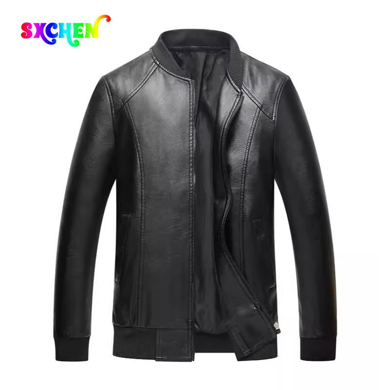 SXCHEN Men's Jacket High Quality Men PU Leather Motorbike Jacket Fashion Slim Fit  Coat Convenient Long Sleeve Stand Collar Neck Casual Boy Overcoat Black Trench Coats Parties Top Clubs Business Work