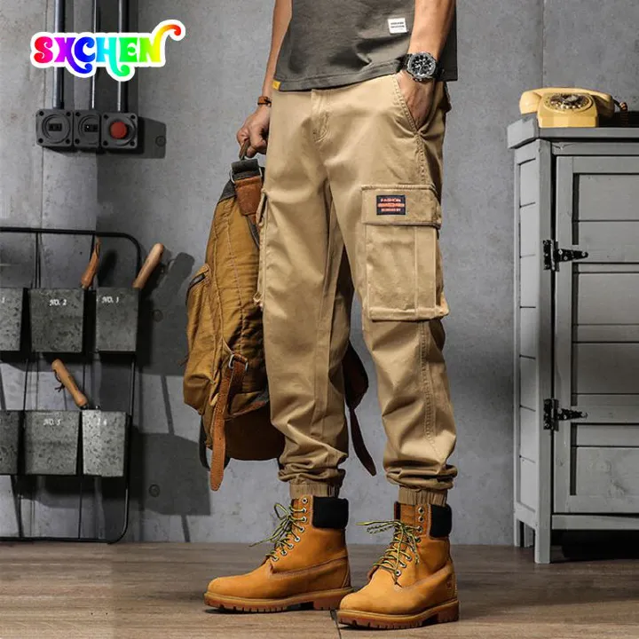 SXCHEN Men's Trousers Section Multi-pocket Trend Boy Hip Hop Functional Sweat Pants Nine-point Bunched Feet Tooling Long pants Baggy Casual Joggers Pants Gym Male Pants Fitness Fashion Versatile Gift