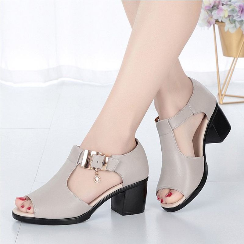 SXCHEN Ladies Shoes Fish Mouth Sandals Women's Style Roman Women Thick Heels Versatile Mid-heel Thick Comfortable Non-slip Beach Fashion Beautiful Girls Shoe Heel Open Shoes Black Lady Official