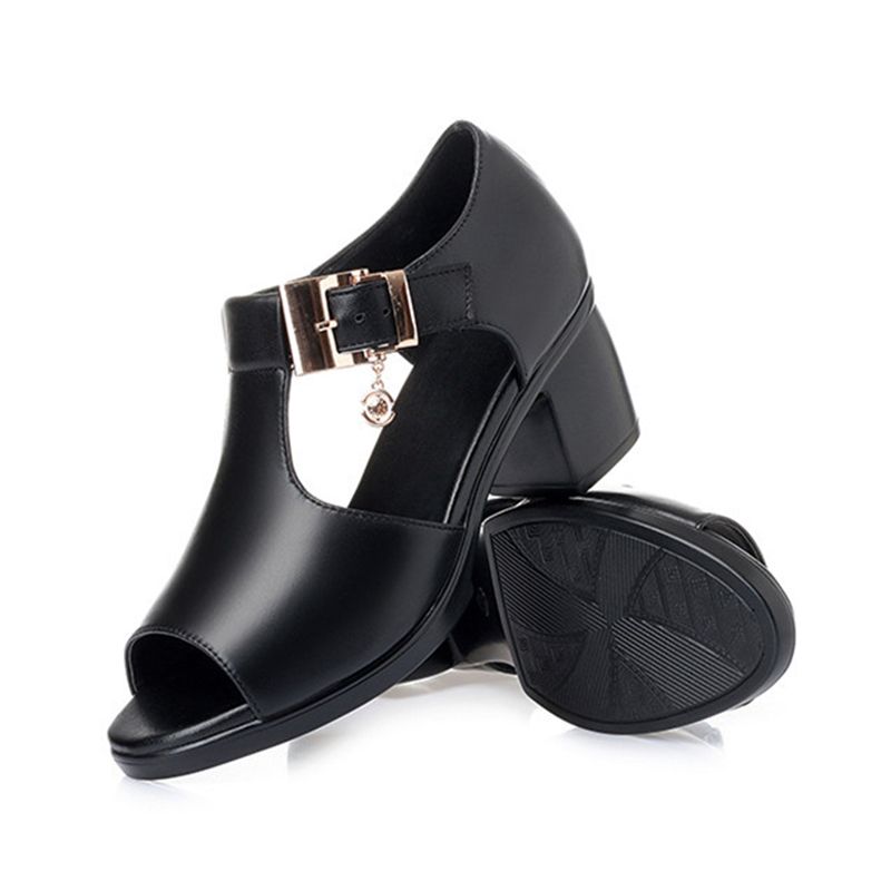 SXCHEN Ladies Shoes Fish Mouth Sandals Women's Style Roman Women Thick Heels Versatile Mid-heel Thick Comfortable Non-slip Beach Fashion Beautiful Girls Shoe Heel Open Shoes Black Lady Official
