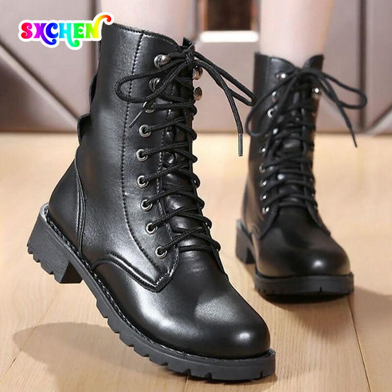 SXCHEN Women's Shoes Martin Boots Ladies Shoes Women's Brush-heeled British Style Single Boots Women Medium Heel Flat Heel Short Boots Fashion Girls Comforta Casual Boots elegant Square Heel Vintage