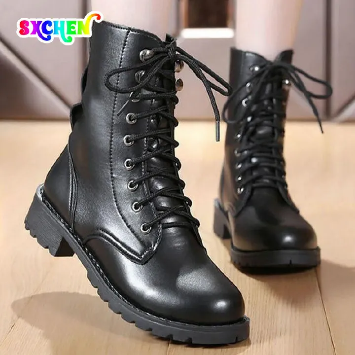 SXCHEN Women's Shoes Martin Boots Ladies Shoes Women's Brush-heeled British Style Single Boots Women Medium Heel Flat Heel Short Boots Fashion Girls Comforta Casual Boots elegant Square Heel Vintage