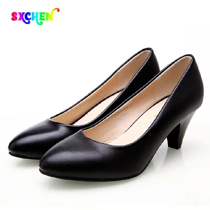 SXCHEN Women's Shoes Pointed Toe Chunky Heel Shoes Ladys High Heels Women Shallow Mouth Mid-heel Professional Work Shoes Ladies Shoes Office Shoes Girl Fashionable and Versatile Heels Soft PU Leather