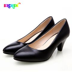 SXCHEN Women's Shoes Pointed Toe Chunky Heel Shoes Ladys High Heels Women Shallow Mouth Mid-heel Professional Work Shoes Ladies Shoes Office Shoes Girl Fashionable and Versatile Heels Soft PU Leather