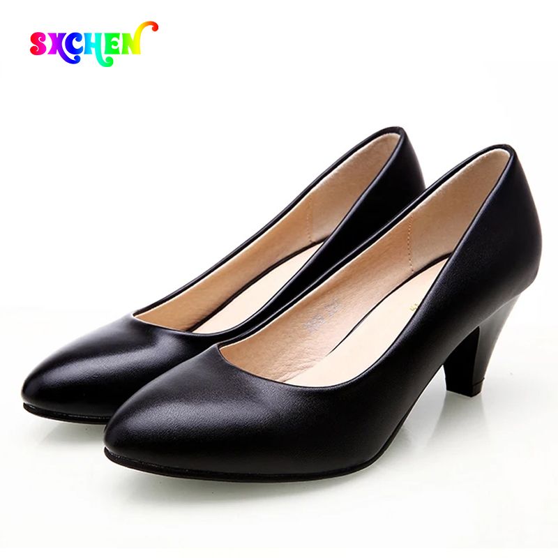 SXCHEN Women's Shoes Pointed Toe Chunky Heel Shoes Ladys High Heels Women Shallow Mouth Mid-heel Professional Work Shoes Ladies Shoes Office Shoes Girl Fashionable and Versatile Heels Soft PU Leather
