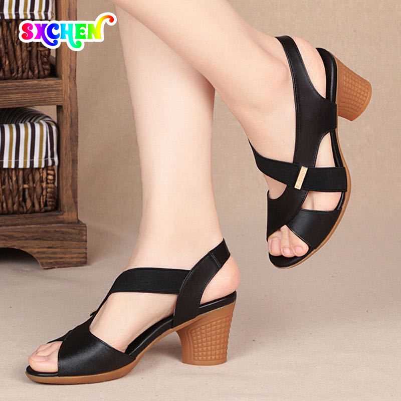 SXCHEN Women's Shoes Fish Mouth Sandals Women High-heeled Thick-heeled Outer Wear Non-slip Deodorant Wear-resistant Mother Shoes Fashion Beautiful Girls Shoes Heel Ladies Festival Gift Party