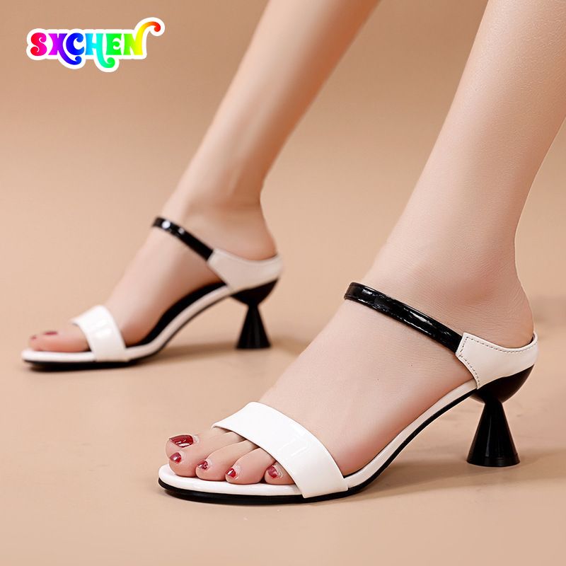 SXCHEN Women's Shoes Sandals Authentic Patent Leather Women's High Heels Stiletto Sandals Slippers Beautiful Shoes High Heels Versatile Formal Shoes High Heel Sandals