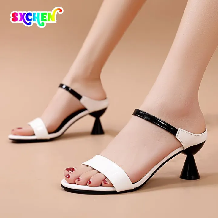 SXCHEN Women's Shoes Sandals Authentic Patent Leather Women's High Heels Stiletto Sandals Slippers Beautiful Shoes High Heels Versatile Formal Shoes High Heel Sandals