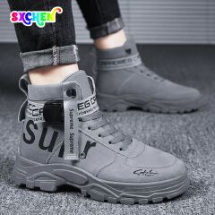 SXCHEN Men's Tactical High-Top Shoes – Grey Work Boots Durable Upper With Adjustable Strap, Padded Ankle Support, Ideal For Outdoor Adventures & Daily Use, All Sizes Available
