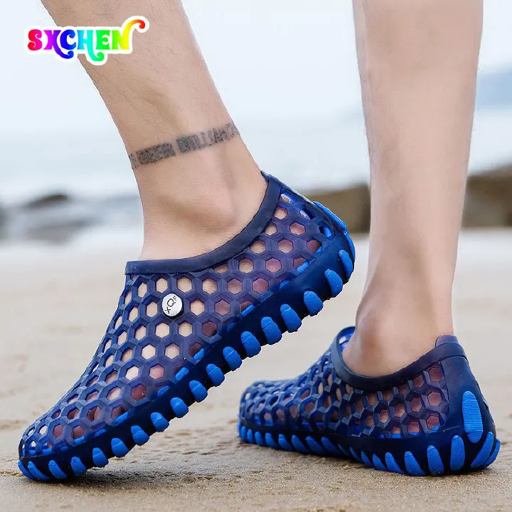 SXCHEN New Men Shoes Lightweight Casual Beach Breathable Driving Hole Shoes Slippers Men&apos;s Boy Hollow Hole Sandals Seaside Wading Fashion Sports Slippers Non-slip