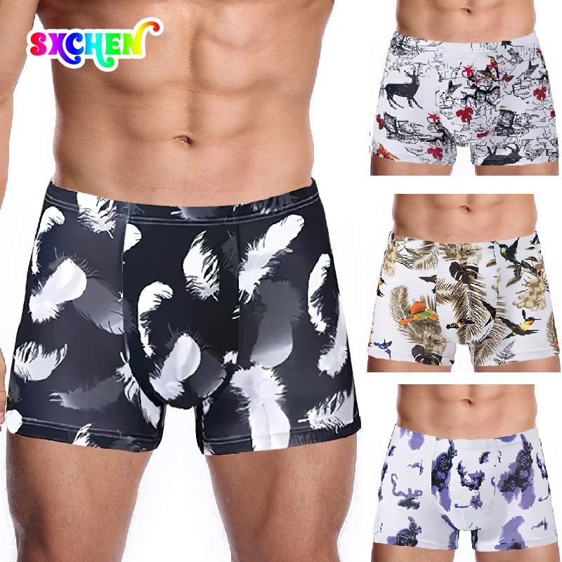 SXCHEN 4 Pack Men Underwear Boxer Pants Plus Size Pants Boxer Briefs Fashion Man Flat Underwear Male Premium Soft comfortable Panties Student Men&apos;s Briefs Student Boy Air force Sports