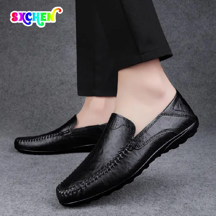 SXCHEN Loafers Leather Shoe Soft Bottom Soft Artificial Leather Dad Shoes Peas Shoes Lightweight slip on Driving Shoes Fashion Party Hot Sale Men's Casual Leather Hollow Breathable size41-44