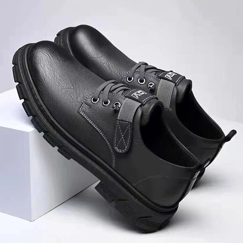 SXCHEN Men's Fashion Leather Shoes – Black With Textured Upper, Durable Stitching, Non-Slip Traction Sole, Ideal For Commute, Weekend Outings & Urban Style, All Sizes Available