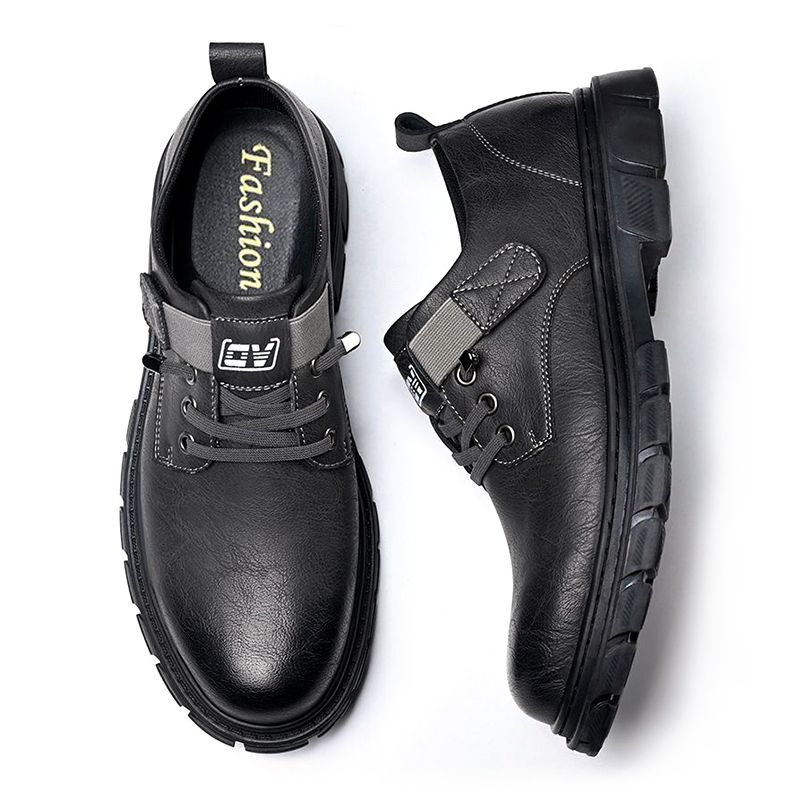 SXCHEN Men's Fashion Leather Shoes – Black With Textured Upper, Durable Stitching, Non-Slip Traction Sole, Ideal For Commute, Weekend Outings & Urban Style, All Sizes Available