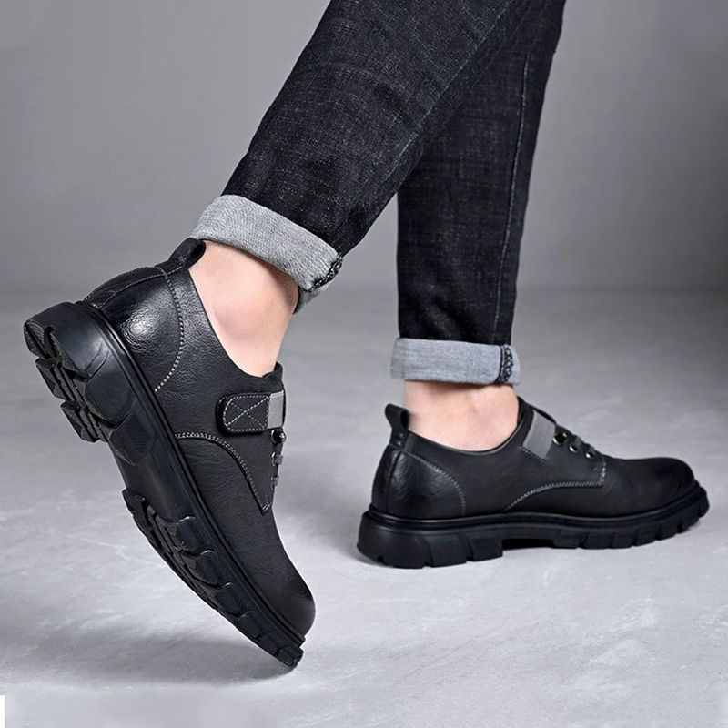 SXCHEN Men's Fashion Leather Shoes – Black With Textured Upper, Durable Stitching, Non-Slip Traction Sole, Ideal For Commute, Weekend Outings & Urban Style, All Sizes Available