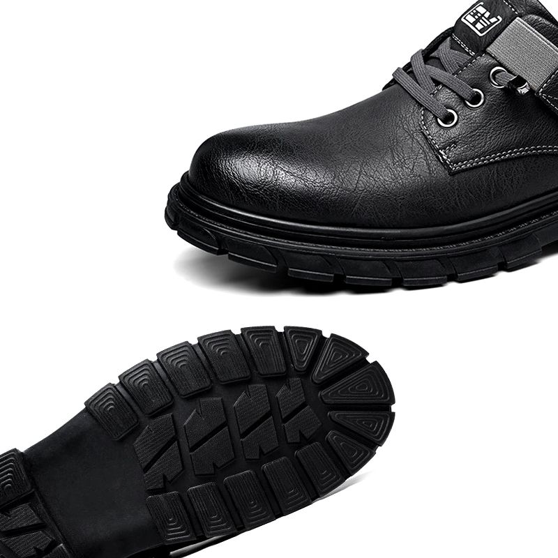 SXCHEN Men's Fashion Leather Shoes – Black With Textured Upper, Durable Stitching, Non-Slip Traction Sole, Ideal For Commute, Weekend Outings & Urban Style, All Sizes Available