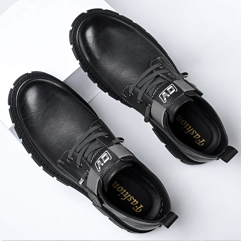 SXCHEN Men's Fashion Leather Shoes – Black With Textured Upper, Durable Stitching, Non-Slip Traction Sole, Ideal For Commute, Weekend Outings & Urban Style, All Sizes Available