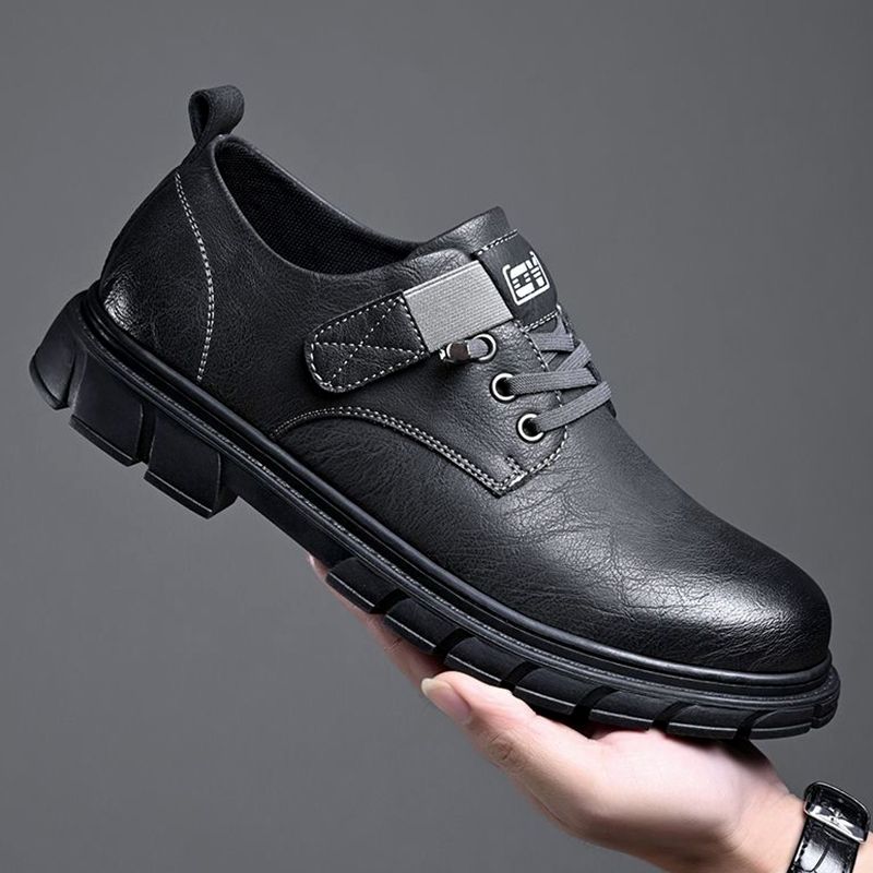 SXCHEN Men's Fashion Leather Shoes – Black With Textured Upper, Durable Stitching, Non-Slip Traction Sole, Ideal For Commute, Weekend Outings & Urban Style, All Sizes Available