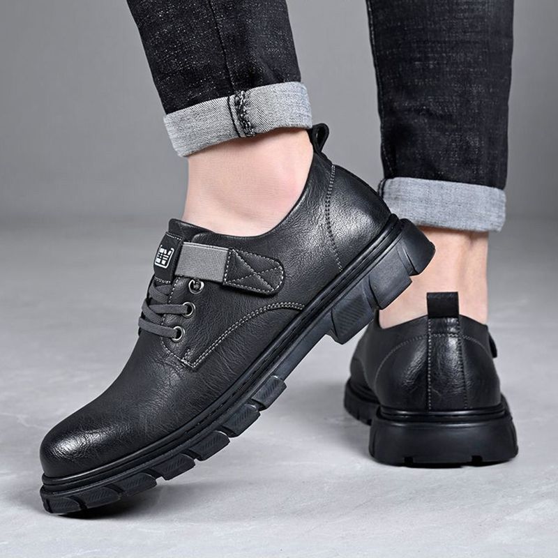 SXCHEN Men's Fashion Leather Shoes – Black With Textured Upper, Durable Stitching, Non-Slip Traction Sole, Ideal For Commute, Weekend Outings & Urban Style, All Sizes Available