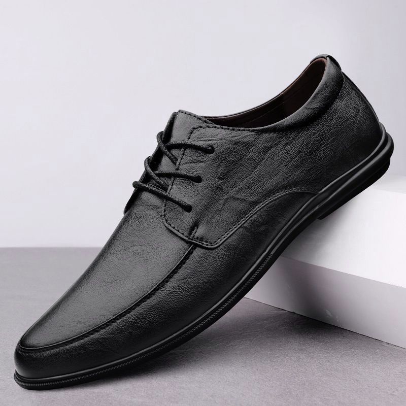 SXCHEN New Men's Business British Casual Leather Shoes Soft Bottom Non-Slip Breathable Leather Shoes Work Shoes