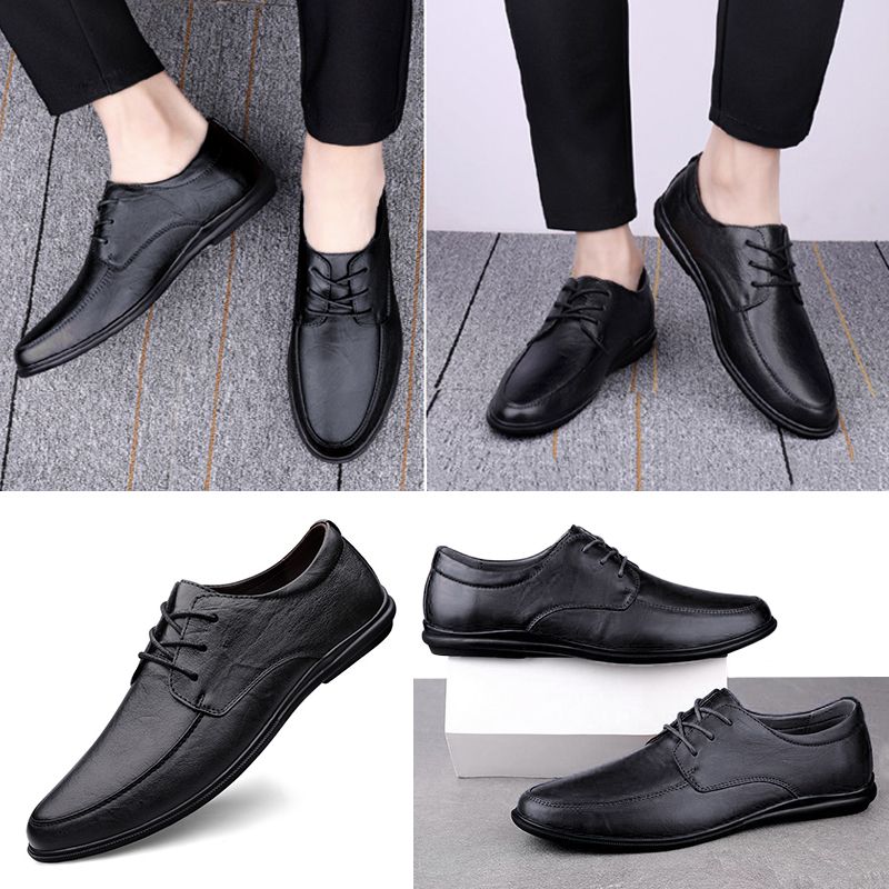 SXCHEN New Men's Business British Casual Leather Shoes Soft Bottom Non-Slip Breathable Leather Shoes Work Shoes