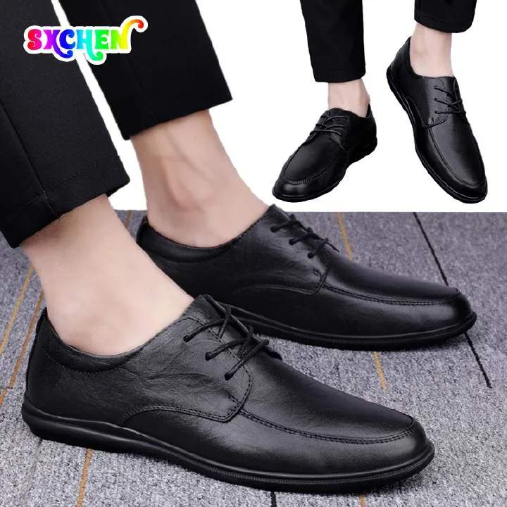 SXCHEN New Men's Business British Casual Leather Shoes Soft Bottom Non-Slip Breathable Leather Shoes Work Shoes