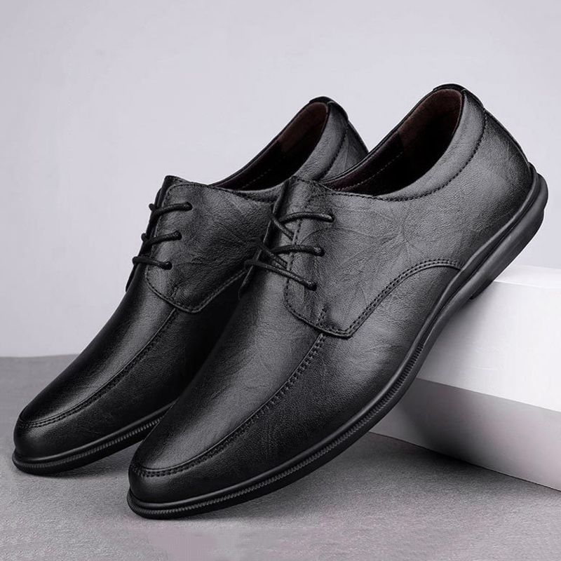 SXCHEN New Men's Business British Casual Leather Shoes Soft Bottom Non-Slip Breathable Leather Shoes Work Shoes