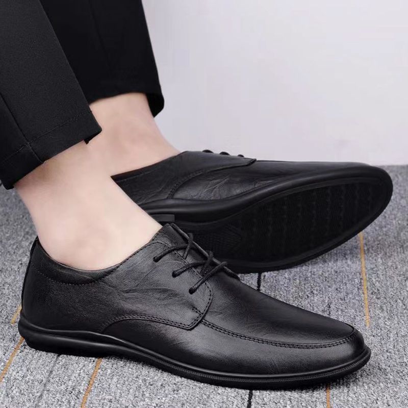 SXCHEN New Men's Business British Casual Leather Shoes Soft Bottom Non-Slip Breathable Leather Shoes Work Shoes