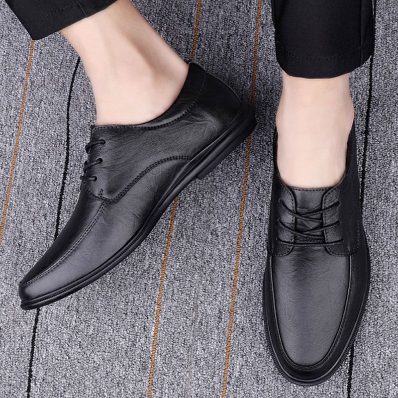 SXCHEN New Men's Business British Casual Leather Shoes Soft Bottom Non-Slip Breathable Leather Shoes Work Shoes