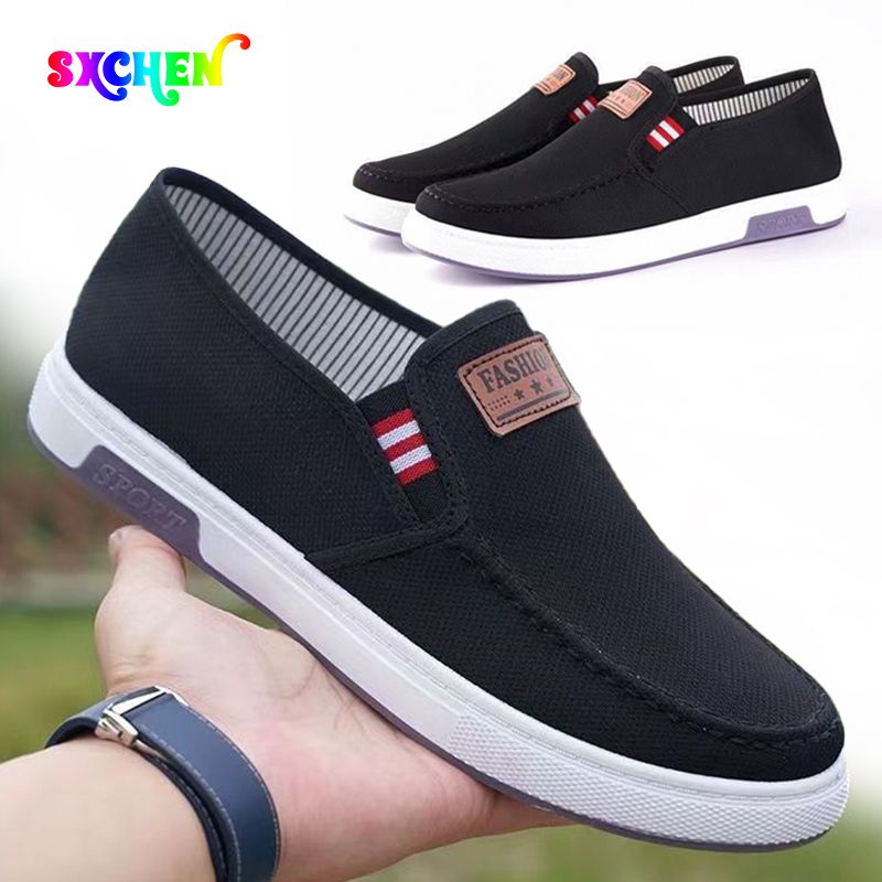 SXCHEN Men's Cloth Shoes For Middle-Aged And Elderly People Canvas Shoes Non-Slip Wear-Resistant Soft-Soled Shoes Deodorizing Breathable And Versatile