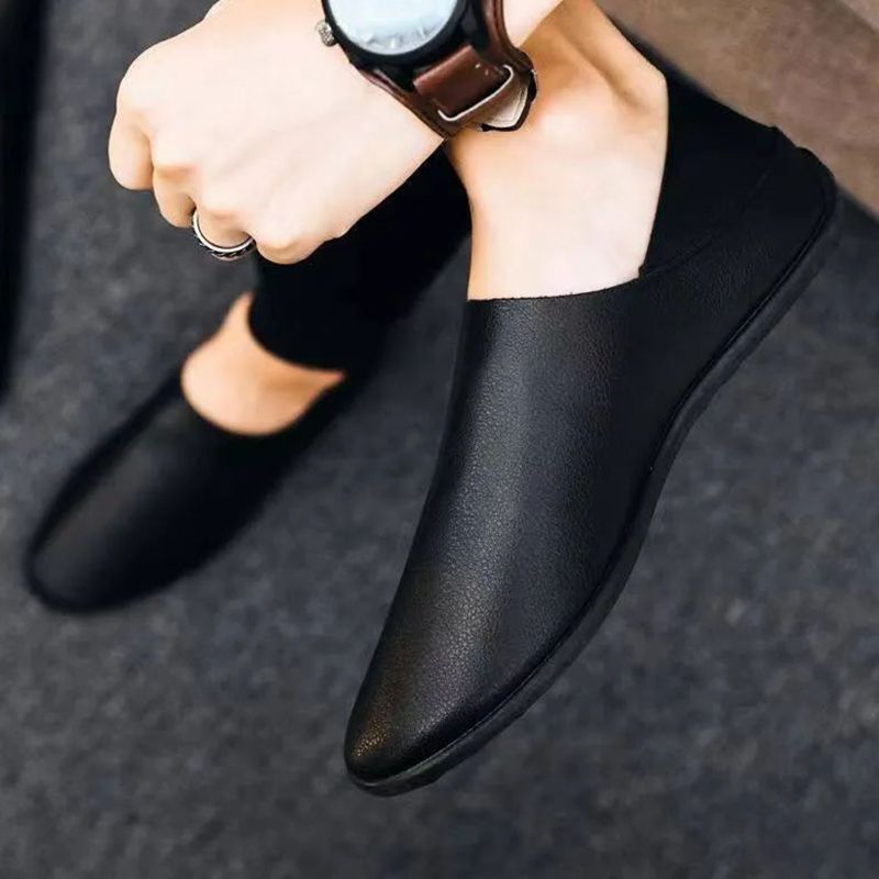 SXCHEN Men's Casual Shoes Pu Breathable Leather Shoes Slip-On Soft Sole Shoes British Trendy Moccasins