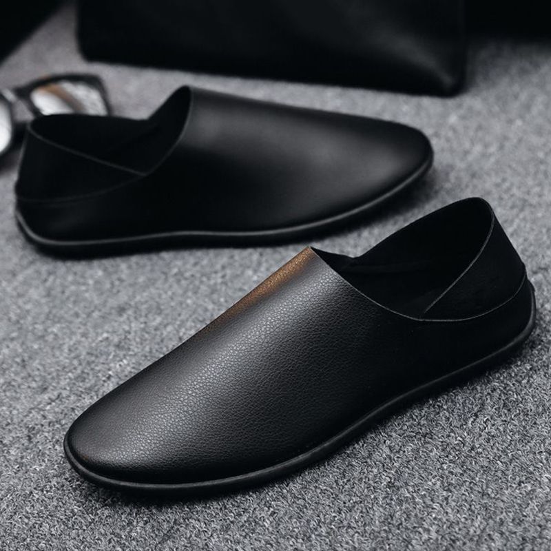 SXCHEN Men's Casual Shoes Pu Breathable Leather Shoes Slip-On Soft Sole Shoes British Trendy Moccasins