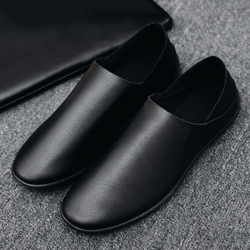 SXCHEN Men's Casual Shoes Pu Breathable Leather Shoes Slip-On Soft Sole Shoes British Trendy Moccasins