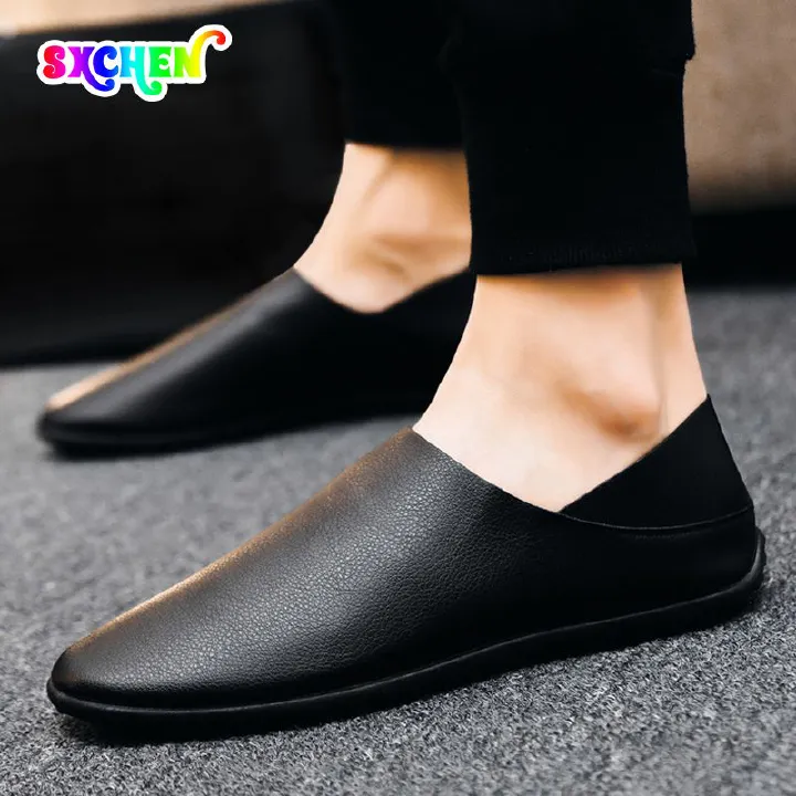 SXCHEN Men's Casual Shoes Pu Breathable Leather Shoes Slip-On Soft Sole Shoes British Trendy Moccasins