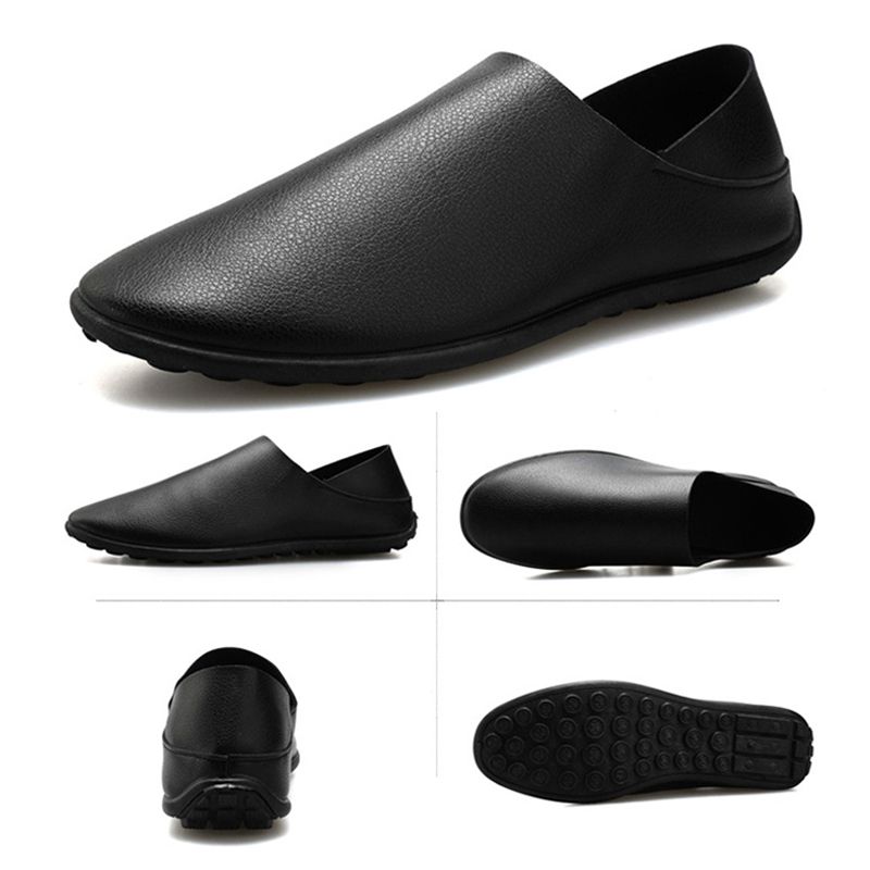 SXCHEN Men's Casual Shoes Pu Breathable Leather Shoes Slip-On Soft Sole Shoes British Trendy Moccasins