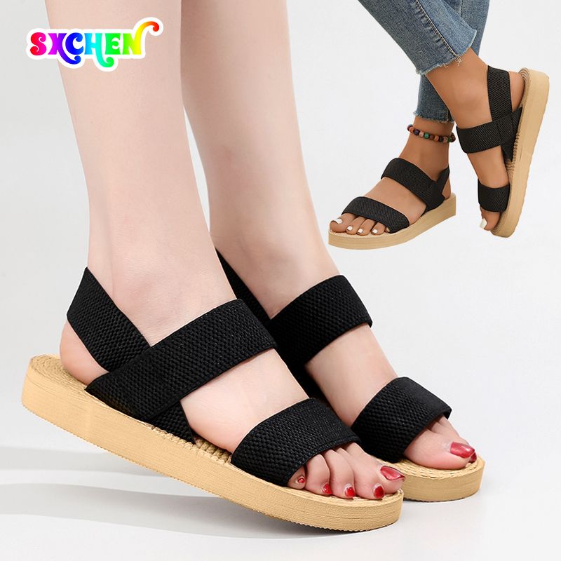 SXCHEN Women's Sandals Fashion Outer Wear Roman Imitation Hemp Rope Bottom Slippers Sandals Thick Bottom Fashion Student Shoes