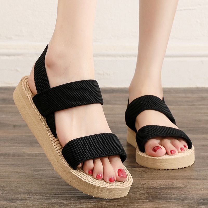 SXCHEN Women's Sandals Fashion Outer Wear Roman Imitation Hemp Rope Bottom Slippers Sandals Thick Bottom Fashion Student Shoes