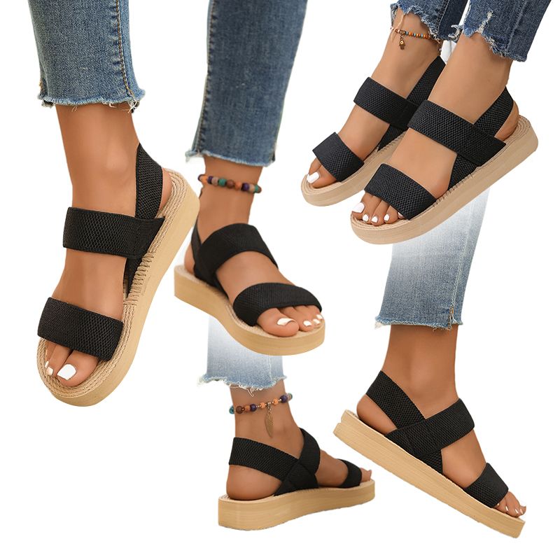 SXCHEN Women's Sandals Fashion Outer Wear Roman Imitation Hemp Rope Bottom Slippers Sandals Thick Bottom Fashion Student Shoes