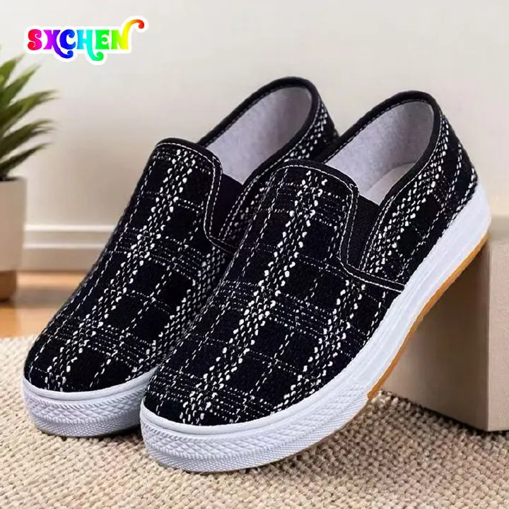SXCHEN Cowhide Sole Student Shoes Casual Breathable Cloth Shoes One-Step Women's Low-Top Net Celebrity Shoes