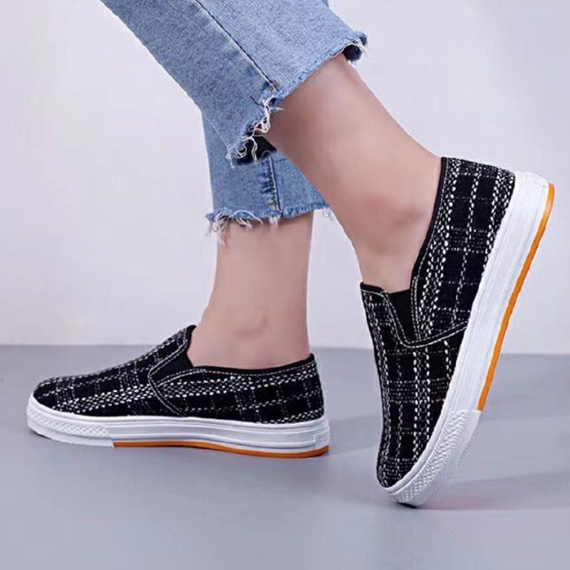 SXCHEN Cowhide Sole Student Shoes Casual Breathable Cloth Shoes One-Step Women's Low-Top Net Celebrity Shoes