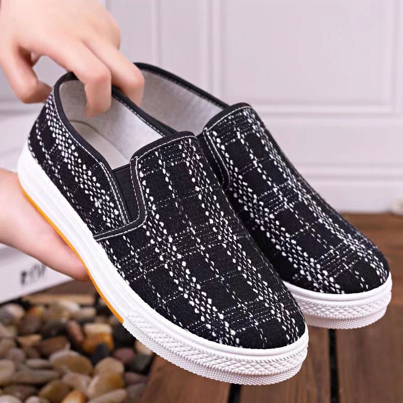 SXCHEN Cowhide Sole Student Shoes Casual Breathable Cloth Shoes One-Step Women's Low-Top Net Celebrity Shoes