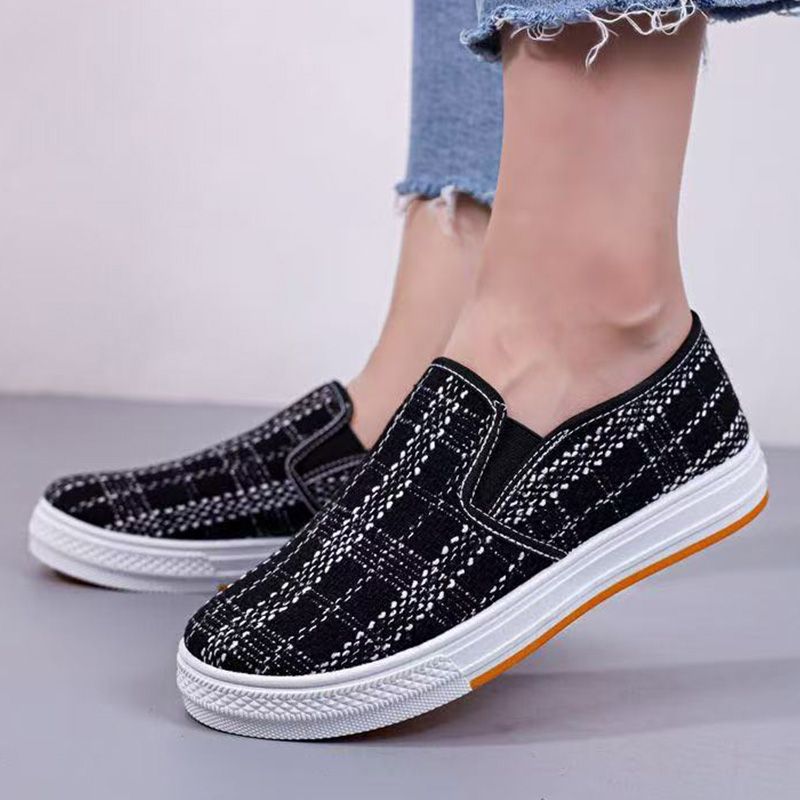 SXCHEN Cowhide Sole Student Shoes Casual Breathable Cloth Shoes One-Step Women's Low-Top Net Celebrity Shoes