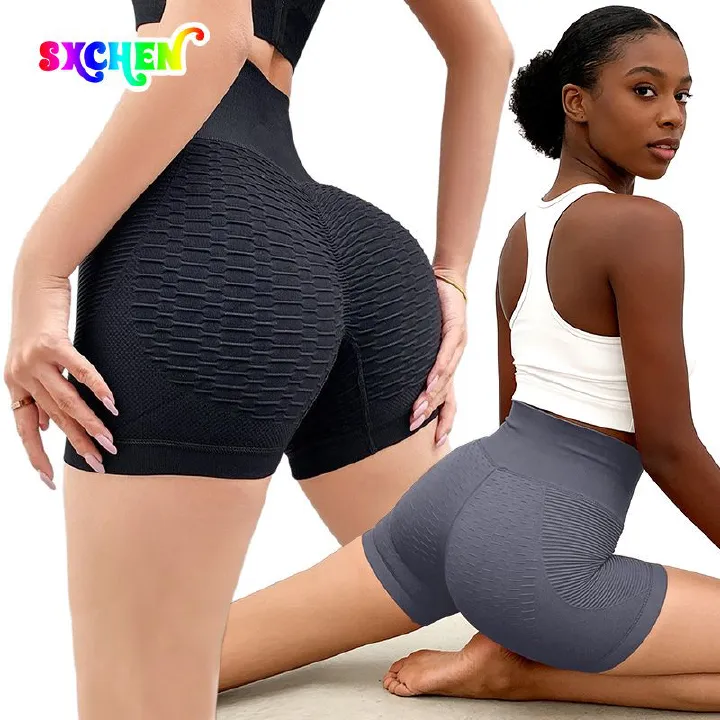 SXCHEN Women's Curves Enhancing Yoga Shorts –2-PACK High-Waisted Butt Lifting Design With Honeycomb Texture, Stretchy Fabric, Perfect For All-Day Comfort & Confidence During Exercise